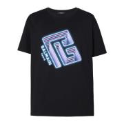 Neon Logo Katoenen T-shirt Balmain , Black , Heren