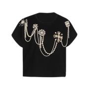 Katoenen T-shirt met korte mouwen en gouden borduursel Balmain , Black...