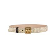 Monogram Stoffen Riem met Gouden Gesp Balmain , Beige , Dames