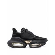 Zwarte Leren Sneakers met Gouden Logo Balmain , Black , Dames
