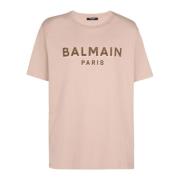 Oversized flocked logo T-shirt Balmain , Brown , Heren