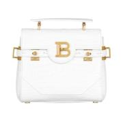 B-Buzz 23 bag in crocodile effect-embossed leather Balmain , White , D...