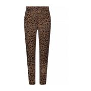 Slim-Fit Broek met Dierenmotief Dolce & Gabbana , Brown , Dames