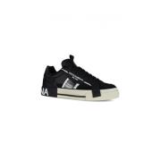 Custom 2.Zero Zwarte Leren Sneakers Dolce & Gabbana , Black , Heren