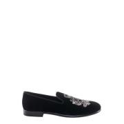 Velvet Loafers met Geborduurd Logo Dolce & Gabbana , Black , Heren