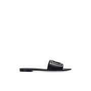 Bianca Leren Slides, DG Millennials Logo Dolce & Gabbana , Black , Dam...