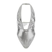 Metallic Logo Badpak Dolce & Gabbana , Gray , Dames