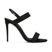 Zwarte sandalen met kristallen versiering en hoge hakken Dolce & Gabba...