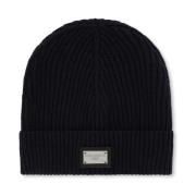 Essentials Logo-Patch Gebreide Beanie Dolce & Gabbana , Black , Heren