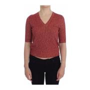 Rode wollen tweed trui met V-hals Dolce & Gabbana , Red , Dames