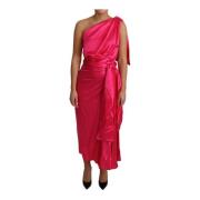 Fuchsia One Shoulder Midi Jurk Dolce & Gabbana , Pink , Dames