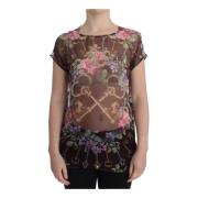 Luxe Zijden Blouse met Bloemenprint Dolce & Gabbana , Black , Dames