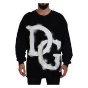 Zwarte DG Logo Katoenen Pullover Trui Dolce & Gabbana , Black , Heren