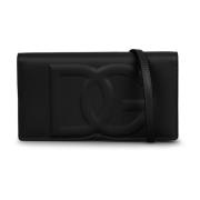 Logo-Ingelegde Leren Crossbody Tas Dolce & Gabbana , Black , Dames