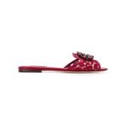 Rode Sandalen met Kristallen en Kant Dolce & Gabbana , Red , Dames