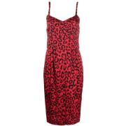 Zelfverzekerde Leopard-Print Midi Jurk Dolce & Gabbana , Red , Dames
