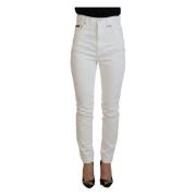Off White Skinny Denim Jeans met Hoge Taille Dolce & Gabbana , White ,...