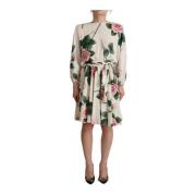 Witte Rozenprint Zijden A-lijn Jurk Dolce & Gabbana , White , Dames