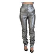 Metallic Zilveren Hoge Taille Skinny Broek Dolce & Gabbana , Gray , Da...