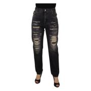 Zwarte Gewassen Versleten Hoge Taille Denim Jeans Dolce & Gabbana , Bl...
