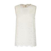 Witte Mouwloze Top met Bloemenkant Dolce & Gabbana , White , Dames