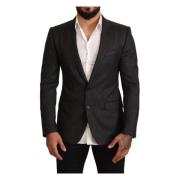 Grijze geruite wollen slim fit blazer jas Dolce & Gabbana , Gray , Her...