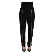 Zwarte Wol Hoge Taille Tapered Broek Dolce & Gabbana , Black , Dames