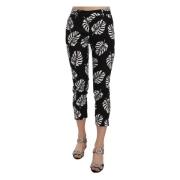 Zwarte Skinny Broek met Palmbladprint Dolce & Gabbana , Black , Dames