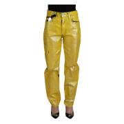 Gele Luipaard Straight Denim Jeans Dolce & Gabbana , Yellow , Dames