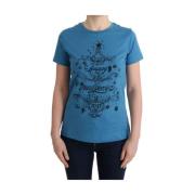 Blauw Katoenen 2017 Motief T-Shirt Dolce & Gabbana , Blue , Dames
