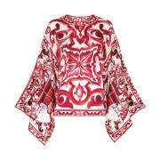 Majolica Print Zijden Blouse Dolce & Gabbana , Pink , Dames
