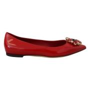 Rode Leren Kristallen Loafers Platte Schoenen Dolce & Gabbana , Red , ...