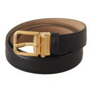 Zwart Kalfsleer Gouden Metalen Logo Riem Dolce & Gabbana , Black , Dam...