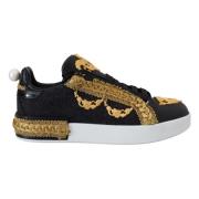 Zwarte Gouden Barok Portofino Leren Sneakers Dolce & Gabbana , Black ,...
