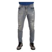 Lichtblauwe Gescheurde Katoenen Regular Denim Jeans Dolce & Gabbana , ...