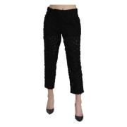 Zwarte Kanten Rechte Geknipte Hoge Taille Broek Dolce & Gabbana , Blac...