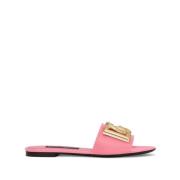 Roze Logo-Plaque Leren Slides Dolce & Gabbana , Pink , Dames