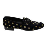 Blauwe Velvet Loafers met Kroonversiering Dolce & Gabbana , Black , He...