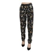 Jazz Club Print Hoge Taille Broek Dolce & Gabbana , Black , Dames