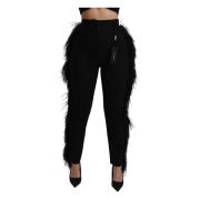 Luxe zwarte veren hoge taille broek Dolce & Gabbana , Black , Dames