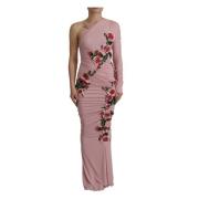 Roze Bloem Versierde One Shoulder Jurk Dolce & Gabbana , Pink , Dames