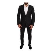 Zwart Logo Wol Slim Fit Martini Pak Dolce & Gabbana , Black , Heren