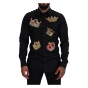 Zwarte Gouden Kroon Slim Fit Jurk Overhemd Dolce & Gabbana , Black , H...