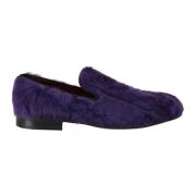 Paarse Sheep Fur Leren Loafers Dolce & Gabbana , Purple , Dames