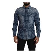 Blauwe Denim Stretch Logo Slim Fit Shirt Dolce & Gabbana , Blue , Here...