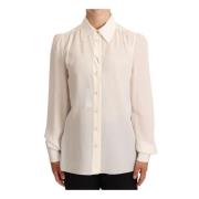 Luxe Zijden Polo Shirt met Lange Mouwen Dolce & Gabbana , White , Dame...