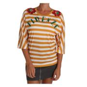 Firze Bloemen Paillet T-shirt Dolce & Gabbana , Orange , Dames