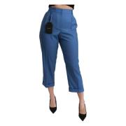 Blauwe Wol Geplooide Broek Dolce & Gabbana , Blue , Dames