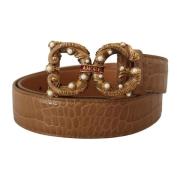 Bruin Krokodil Patroon Leren Logo Amore Riem Dolce & Gabbana , Brown ,...