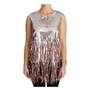 Fonkelende Fringe Tank Top Dolce & Gabbana , Gray , Dames